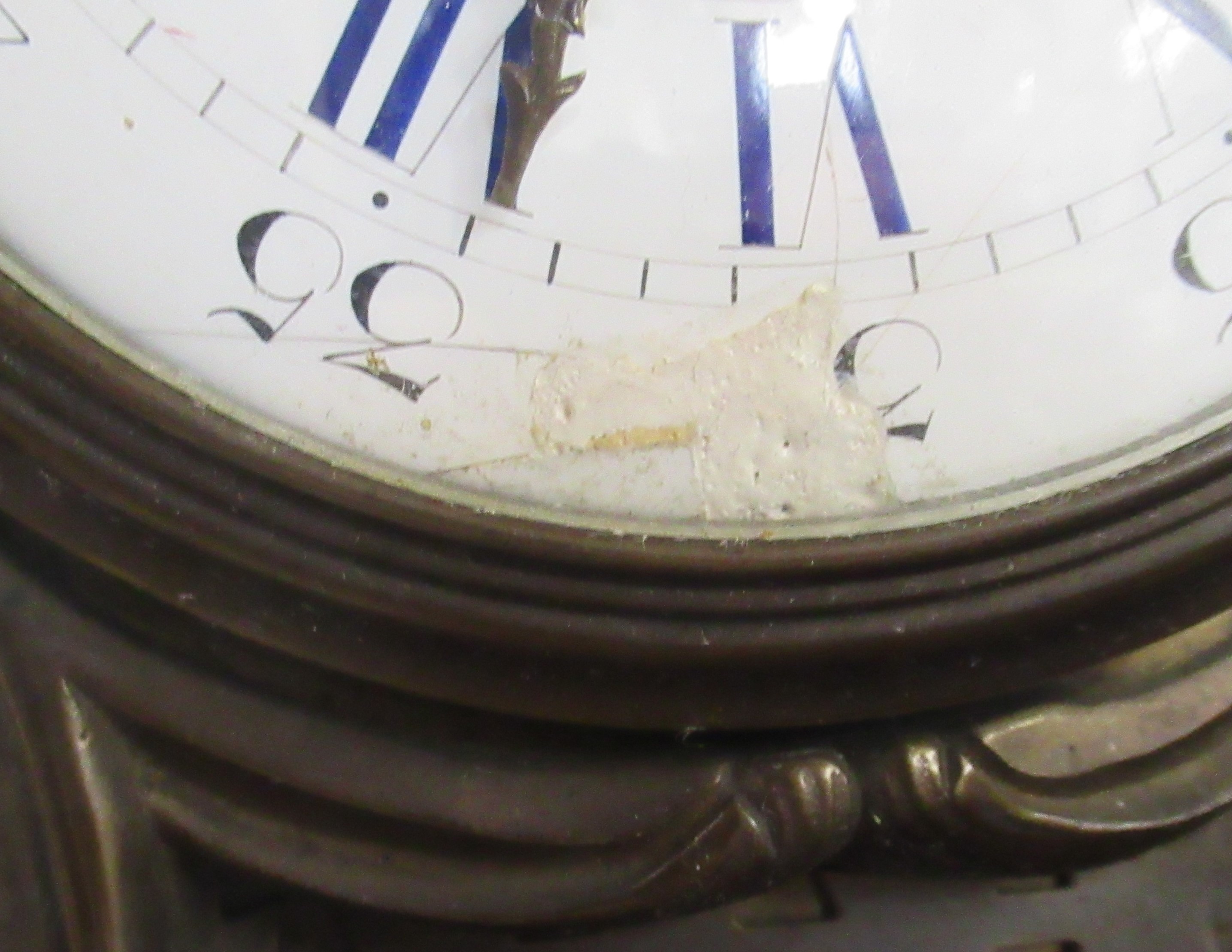 A French style brass cased mantel clock, with white enamel dial, the movement stamped H Bright - Image 3 of 5