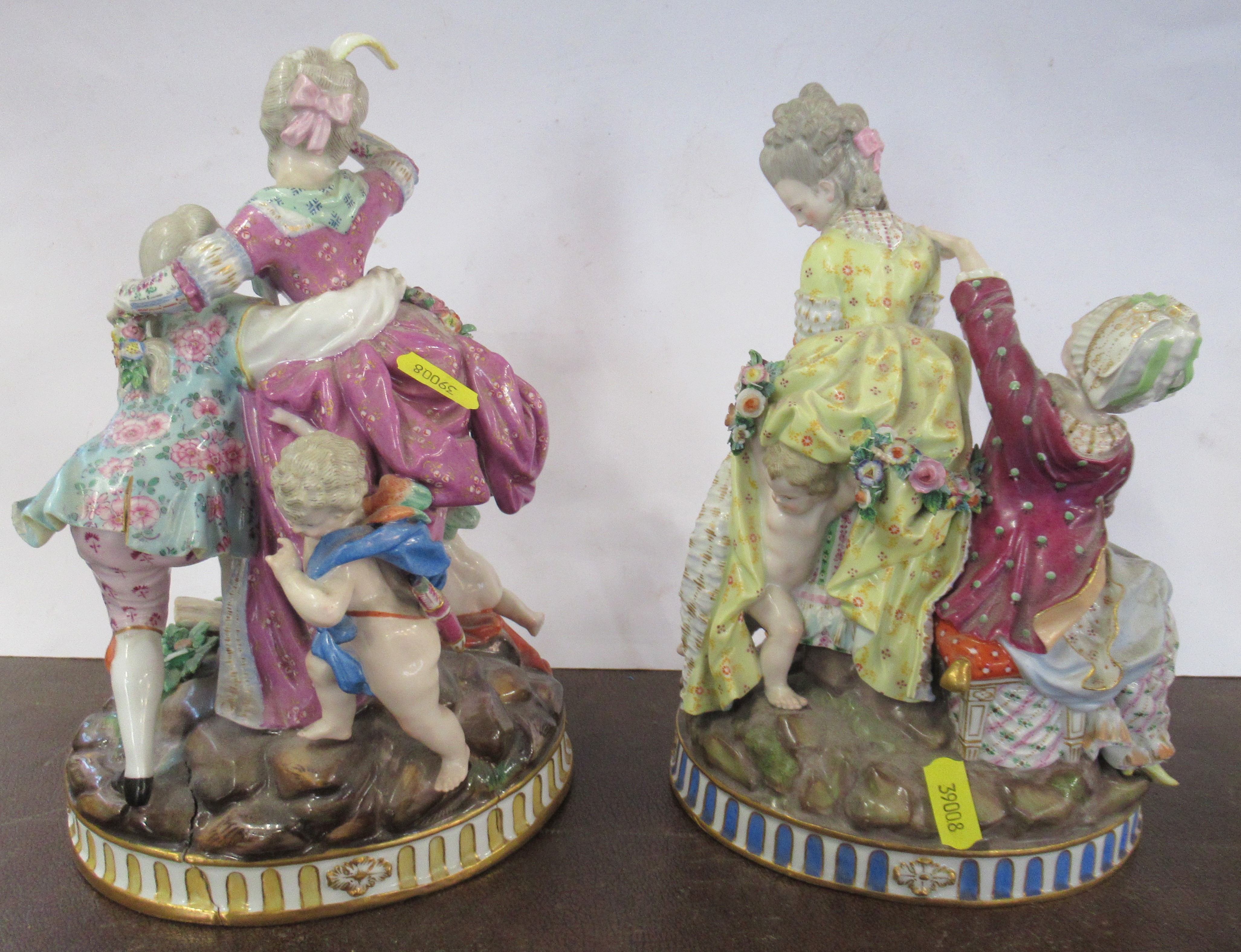 Two 19th century Meissen porcelain figure groups, The Broken Bridge and The Broken Eggs, height 9. - Image 2 of 4