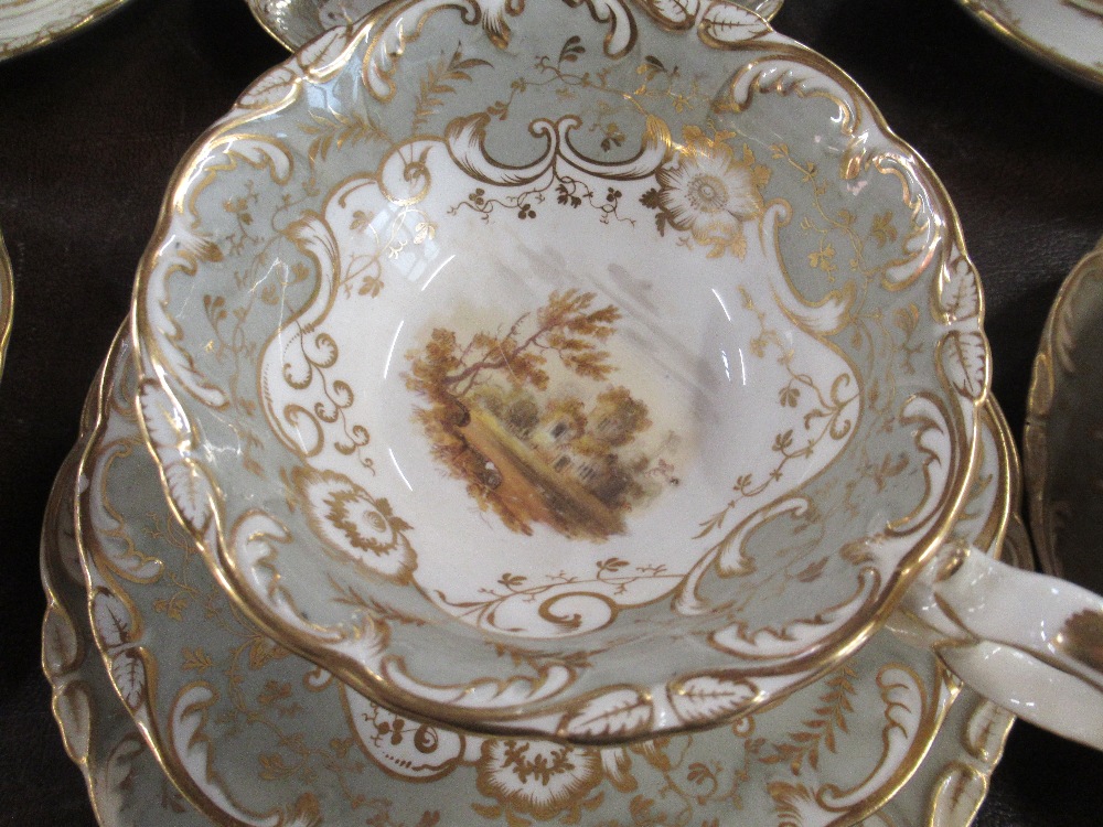 A collection of 19th century tea ware, possibly Rockingham, each piece individually decorated with - Image 4 of 9