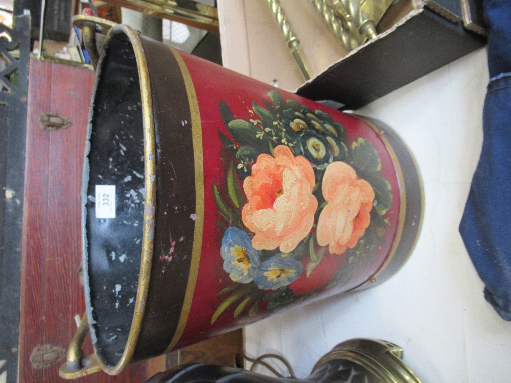 A bucket , with painted floral decoration