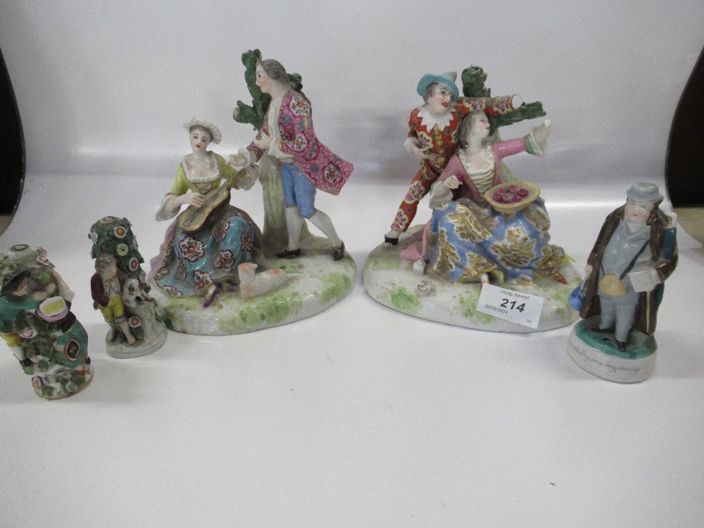 A pair of continental figure groups af together with a pair of 19th century pastel burners decorated - Image 2 of 3