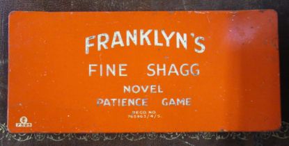 Franklyn's Fine Shagg Novel Patience Game, metal tin containing pressed metal squares