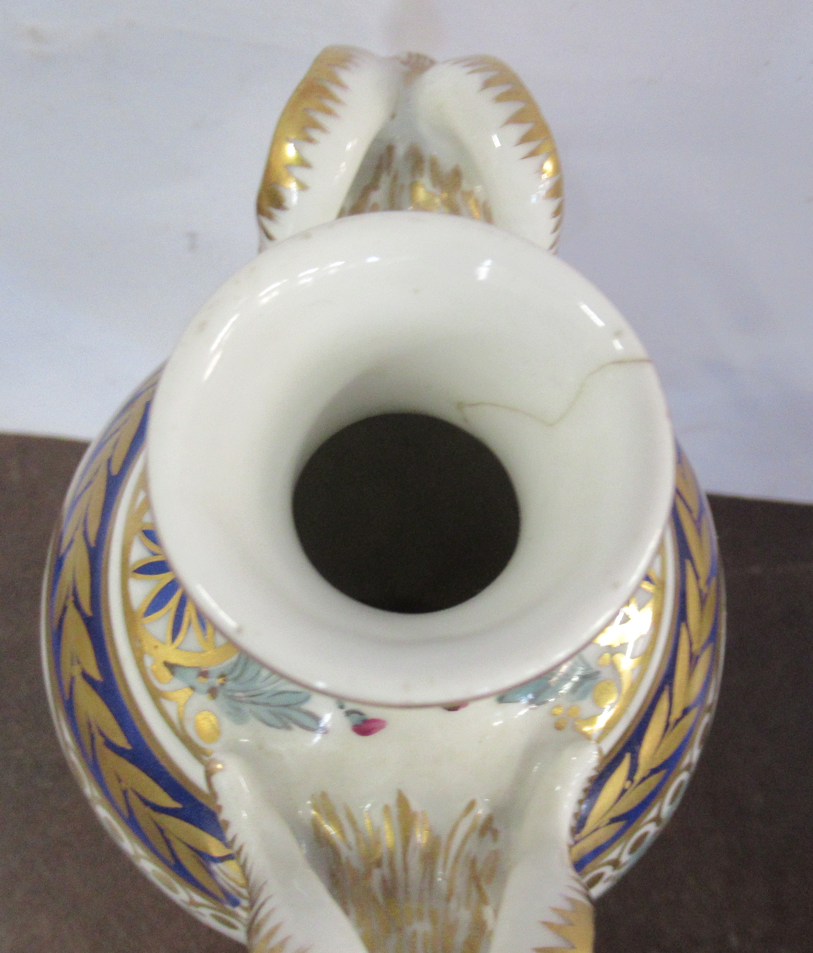 A 19th century Sevres porcelain pedestal vase, decorated with rams masks and flowers, af, height 7. - Image 3 of 4