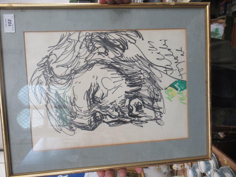 Feliks Topolski, pen drawing, portrait of a bearded man, 14.5ins x 10ins (D) - Image 2 of 2