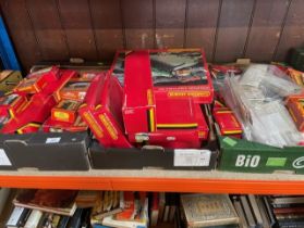 Three boxes of Hornby Railways assorted items, including track, tender and freight, also including