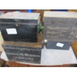 A large collection of Deed boxes Trunks etc many named