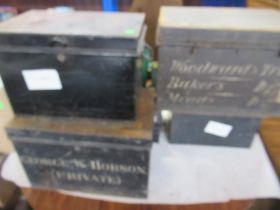 A large collection of Deed boxes Trunks etc many named