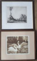 E Herbert Whydale, black and white etching, horses pulling logs, 11ins x 13ins, together with a