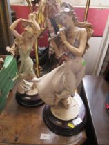Two Florence table lamps, modelled as ladies and a large figurine
