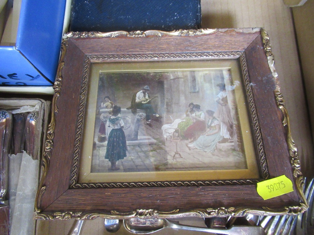 A box of sundries to include silver plate, cutlery , bell, egg timer, Victorian glass bell , over - Image 3 of 3