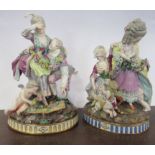 Two 19th century Meissen porcelain figure groups, The Broken Bridge and The Broken Eggs, height 9.