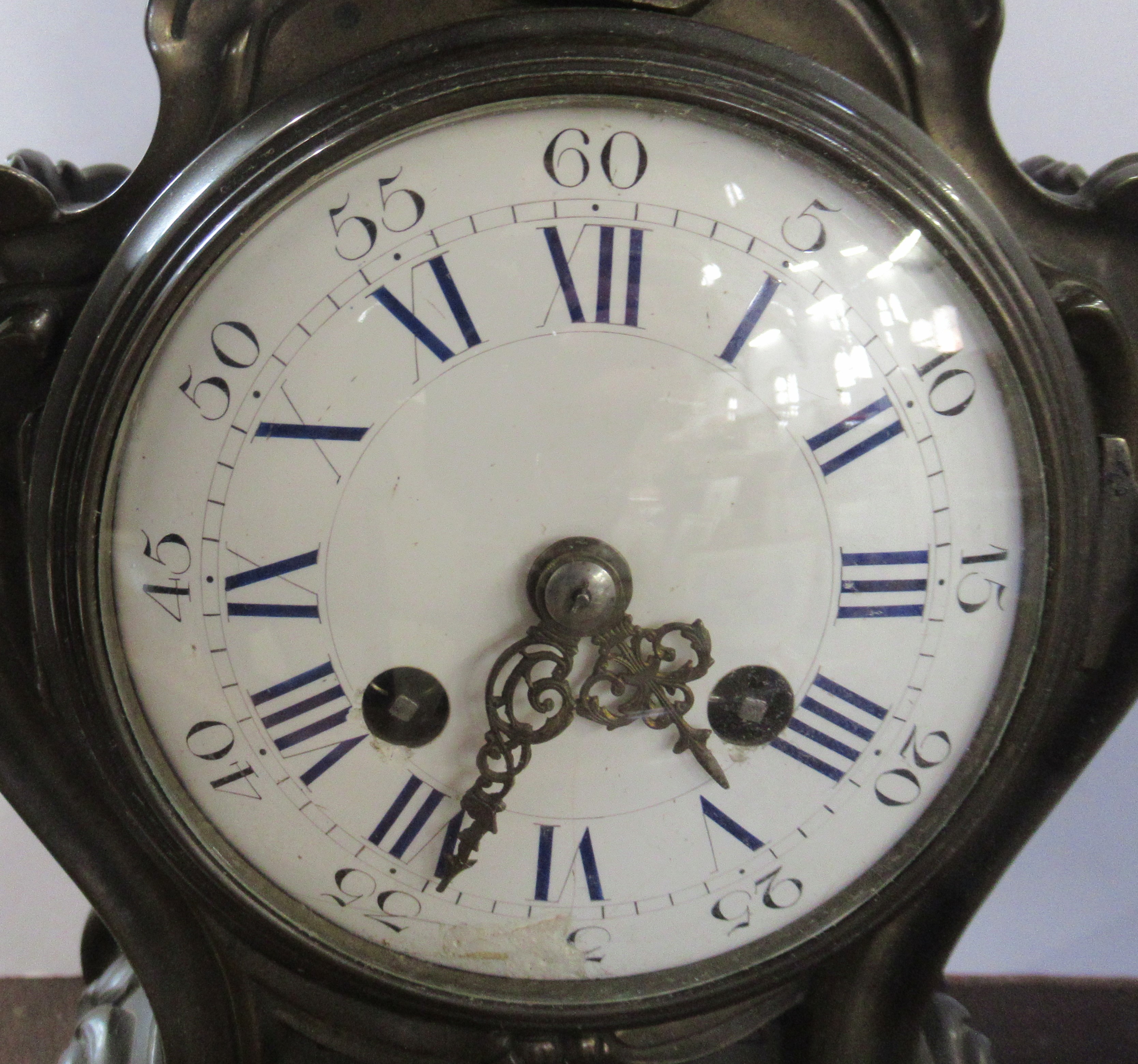 A French style brass cased mantel clock, with white enamel dial, the movement stamped H Bright - Image 2 of 5