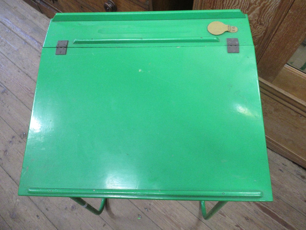 A painted green child's desk width 20ins, height 29ins - Image 2 of 4