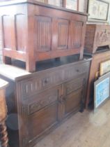 An oak side board width 47ins together with an oak coffer