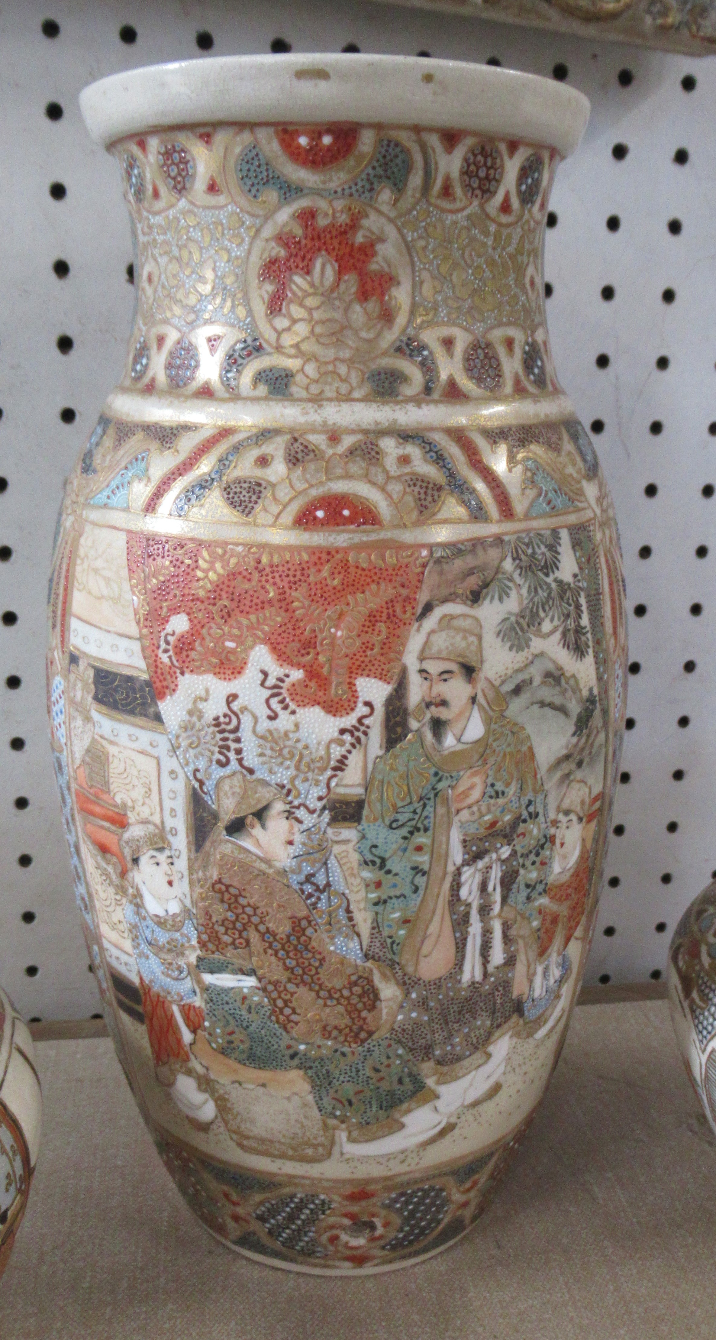 A pair of Satsuma pottery oval vases, decorated with figures, height 4ins, together with a similar - Image 2 of 5