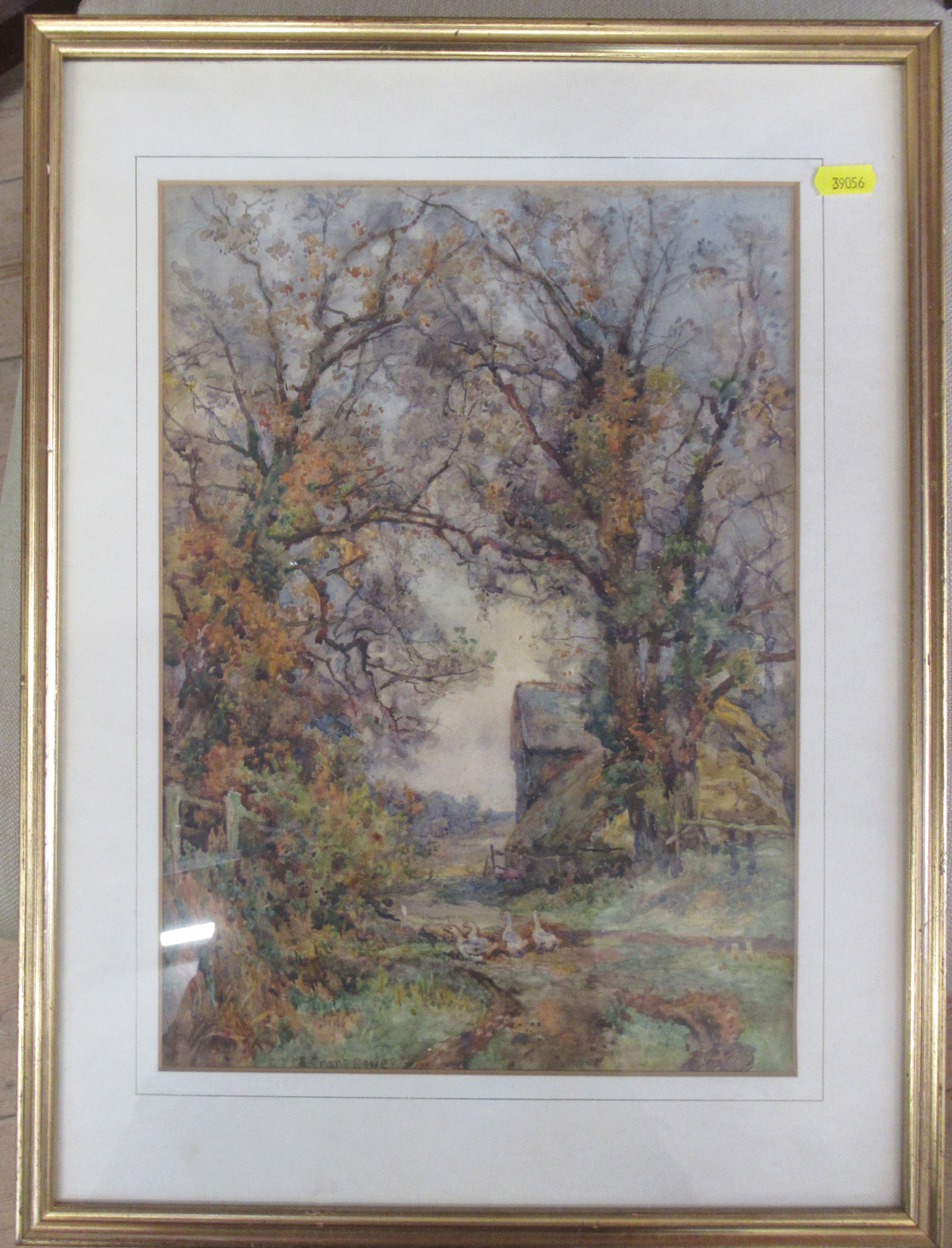 S Grant Rowe, watercolour, Geese in a Woodland, 15ins x 10.5ins