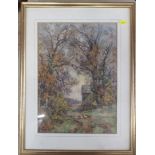 S Grant Rowe, watercolour, Geese in a Woodland, 15ins x 10.5ins