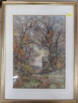 S Grant Rowe, watercolour, Geese in a Woodland, 15ins x 10.5ins