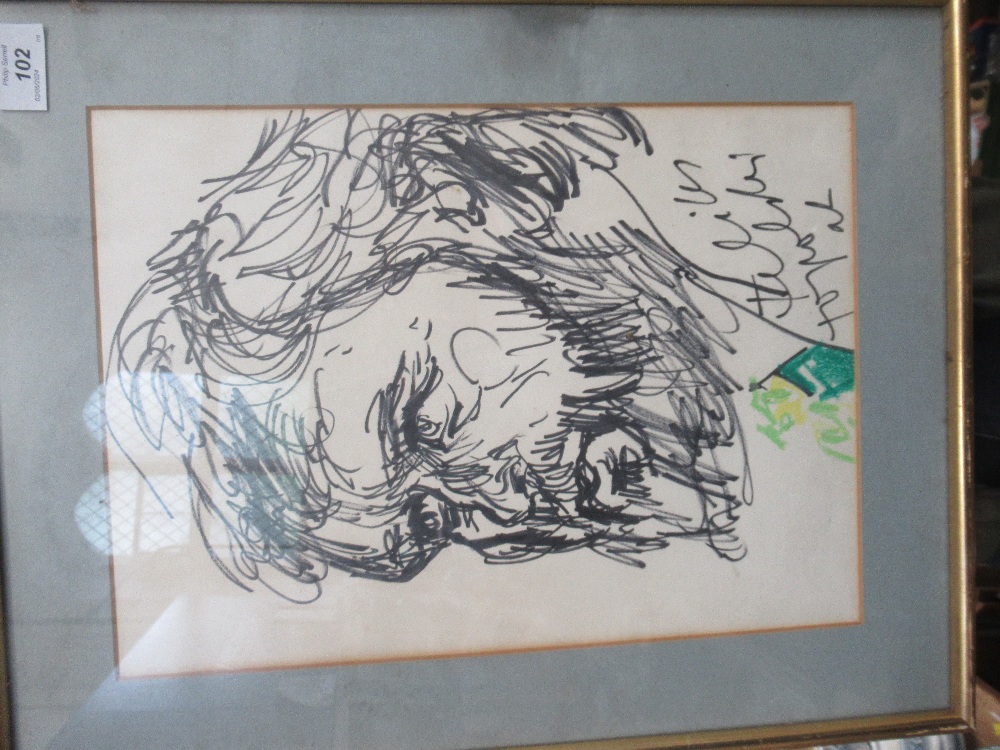 Feliks Topolski, pen drawing, portrait of a bearded man, 14.5ins x 10ins (D)