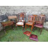 A collection of chairs including Edwardian examples, including 4 leather seats designed by John