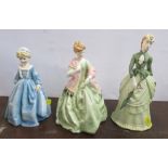 Three Royal Worcester figures, First Dance, Grandmothers Dress and Sunday Morning