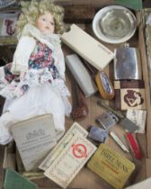 A collection of items to include a silver cigarette case, Buffalo Lodge medals, maps, Parker pens,