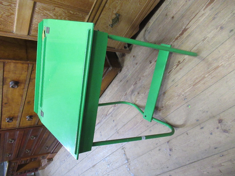 A painted green child's desk width 20ins, height 29ins