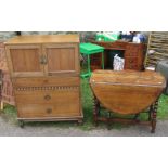 A gateleg table together with a mahogany cabinet width 34ins height 46ins