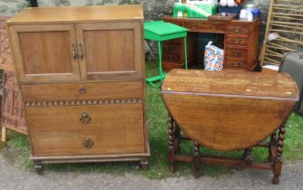 A gateleg table together with a mahogany cabinet width 34ins height 46ins