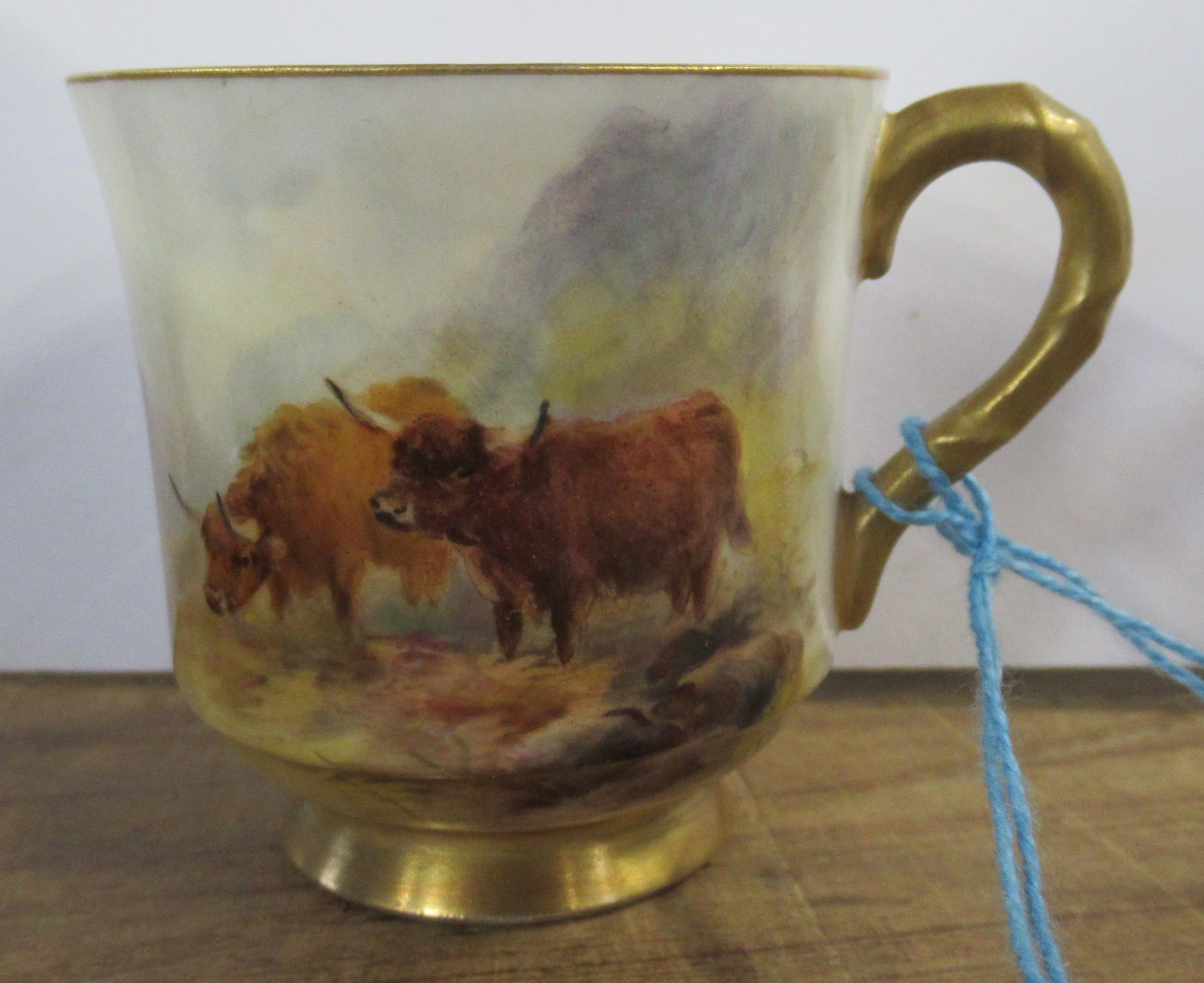 A Royal Worcester miniature saucer, decorated with sheep, signed Jas Stinton, together with a - Image 4 of 6