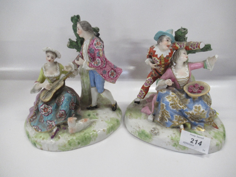 A pair of continental figure groups af together with a pair of 19th century pastel burners decorated - Image 3 of 3