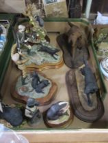 A box of resin figures of dogs including Border Fine Arts examples