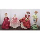 Two Royal Worcester figures, Grandmothers Dress and October, together with two Royal Doulton