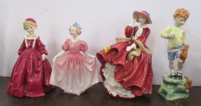 Two Royal Worcester figures, Grandmothers Dress and October, together with two Royal Doulton