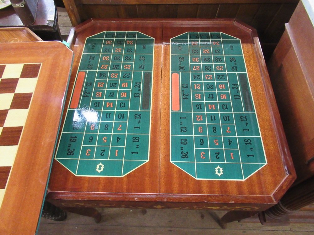 A games table with inlaid decoration, the top revealing chess and bat gammon board, the top then - Image 3 of 4