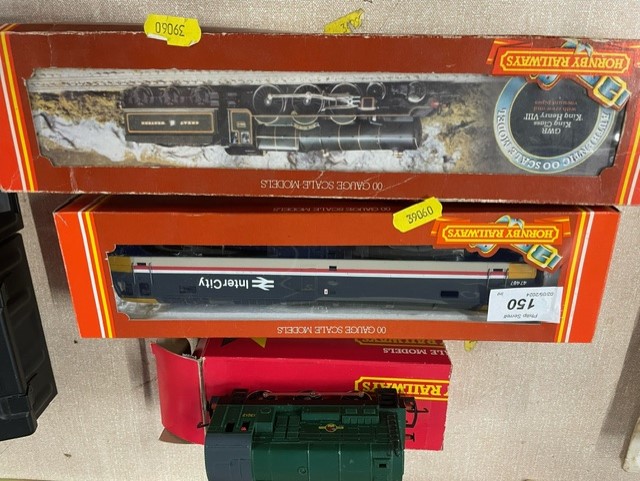 A group of Hornby Railways modern trains, 00 Guage Scale models, including an Intercity train.