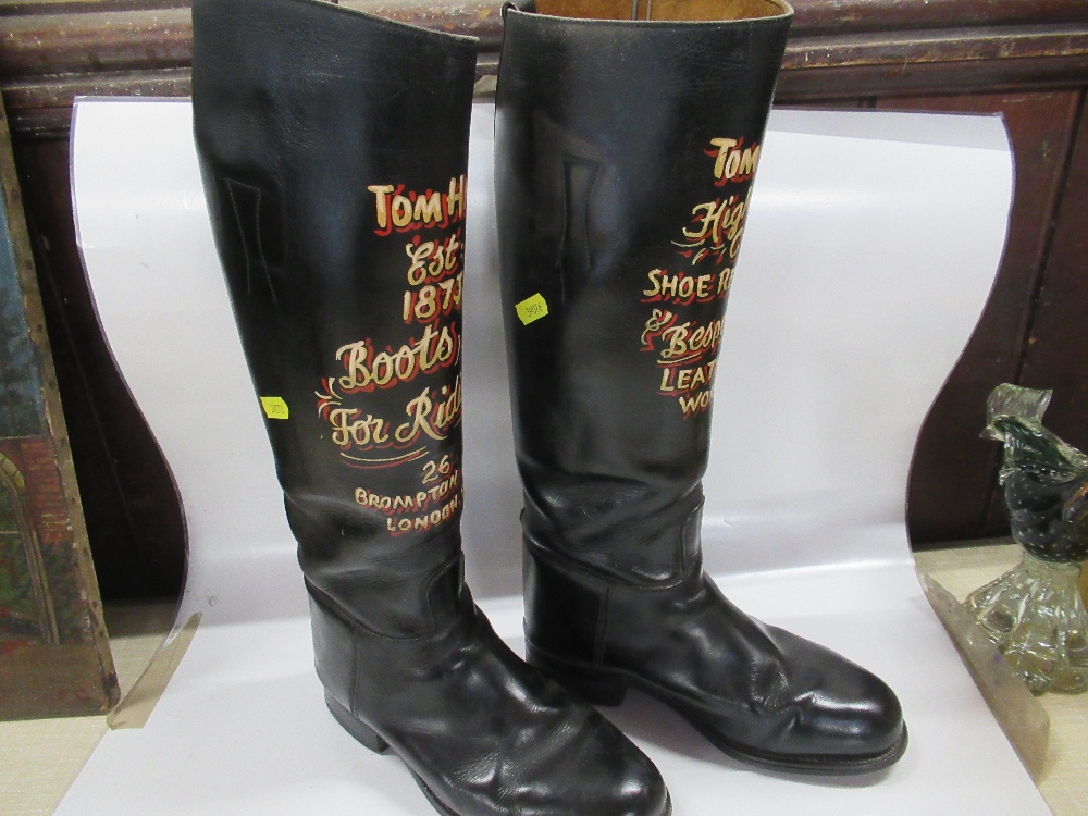 A pair of Riding Boots, with the words, Tom Hill est 1873, boots for riding etc on them - Image 2 of 3