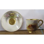 A Royal Worcester miniature saucer, decorated with sheep, signed Jas Stinton, together with a