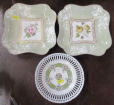 A pair of Chamberlains Worcester shaped square dishes, decorated with flowers, together with a
