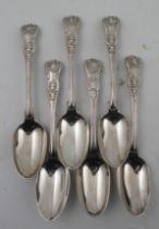 A set of six Victorian silver Kings pattern serving spoons, engraved with a crest, weight 20oz