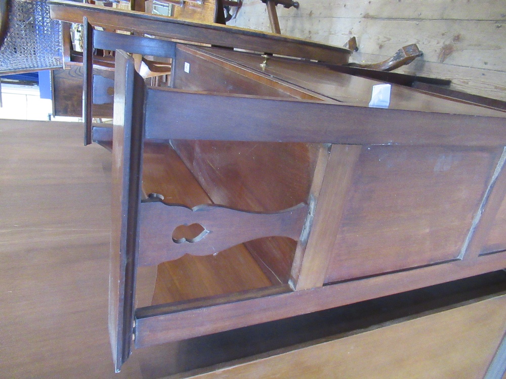 An Edwardian narrow bureau, with cross banded decoration, the drop flap revealing drawers and pigeon - Image 5 of 5