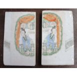 A pair of Oriental porcelain plaques, the two plaques decorated with figures, 4.25ins x 2.5ins