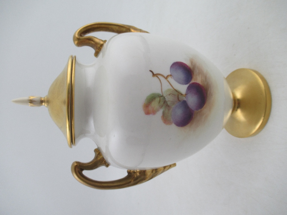 A Royal Worcester porcelain covered vase decorated half round with hand painted fruit by Ayrton - Image 2 of 7