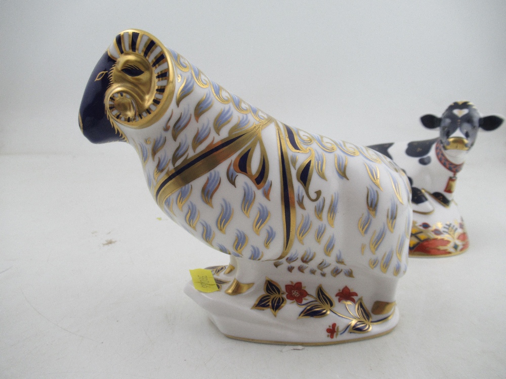 A Royal Crown Derby paperweight of a Ram and a Friesian Cow - Image 2 of 5