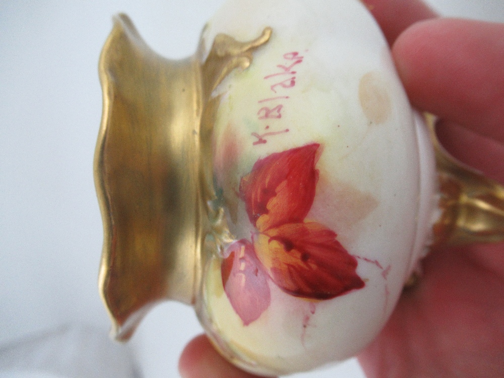 A Royal Worcester oval center piece, decorated with Autumnal leaves and berries by Kitty Blake, - Image 6 of 7