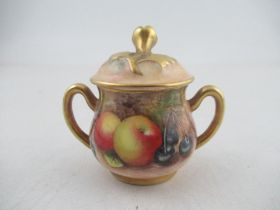 A Royal Worcester  covered two handled miniature sugar box and cover by Roberts  Condition Report: