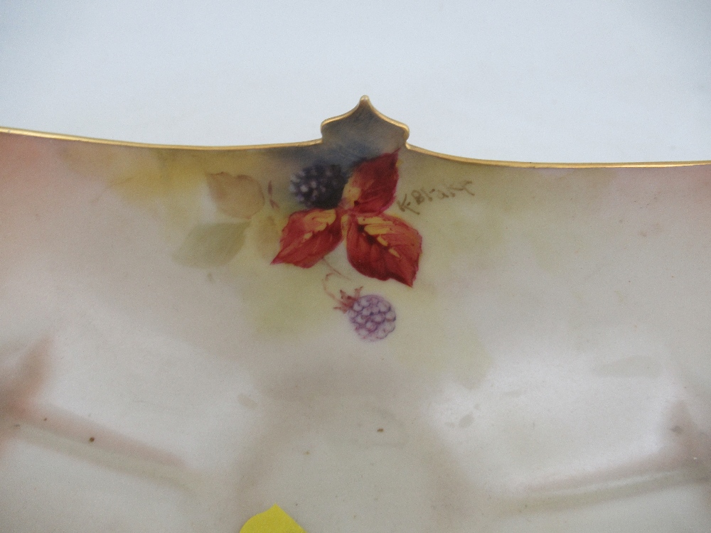A Royal Worcester oval center piece, decorated with Autumnal leaves and berries by Kitty Blake, - Image 2 of 7