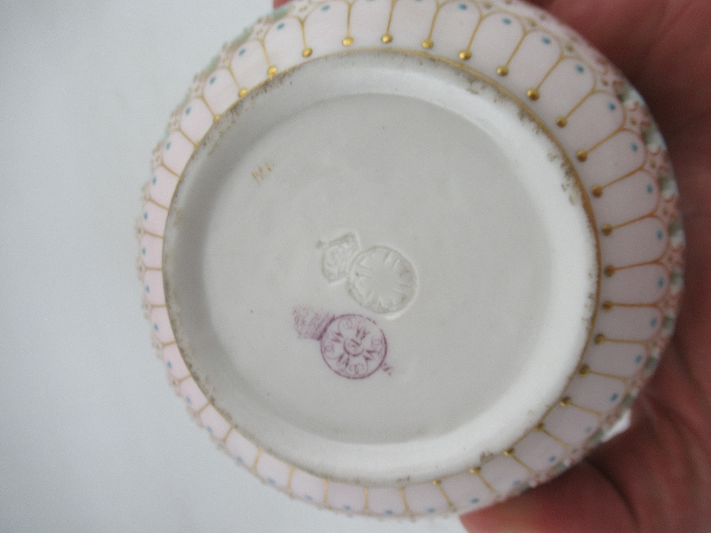 A Royal Worcester reticulated sugar bowl and cover by Henry Bright, with small vignette landscape - Image 5 of 5