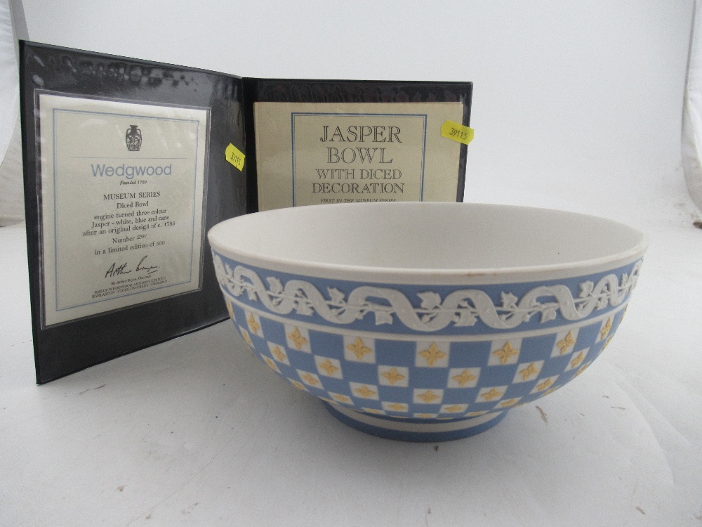 A Wedgwood Museum Series Diced Bowl, engine turned three colour Jasper , after an 18th century