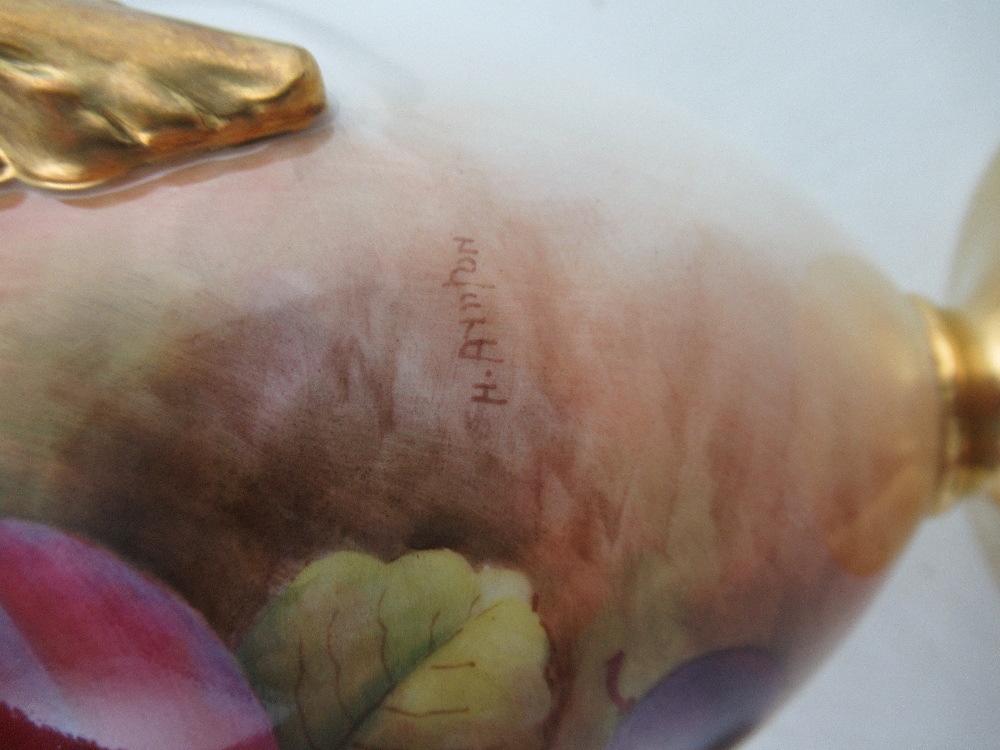 A Royal Worcester porcelain covered vase decorated half round with hand painted fruit by Ayrton - Image 3 of 7